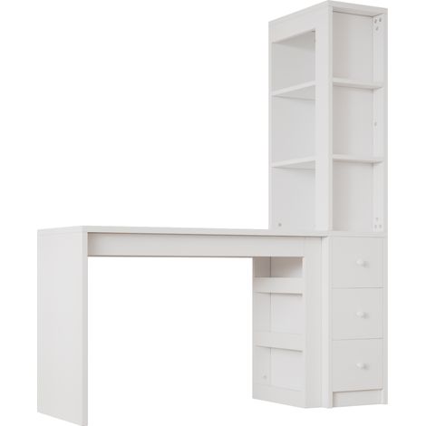 Escritorio con librería, cajones y compartimento lateral, blanco, 150x50x180 cm, MODENUIT (1/5)