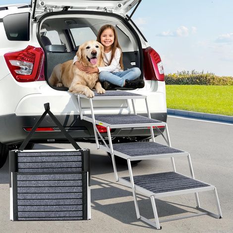 Escalier pour chien de voiture avec tapis, extra large à 4 marches, pliable, léger et antidérapant, pour camion et SUV, supporte jusqu'à 100 kg (1/5)