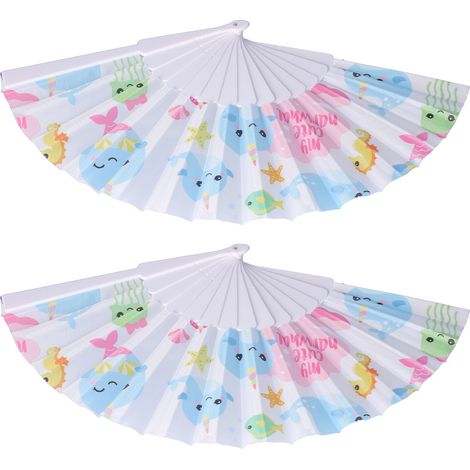 Eventail pliant 2 pièces, motif animal mignon, plastique résistant, outil rafraîchissant pour décoration murale et représentations scéniques (1/5)