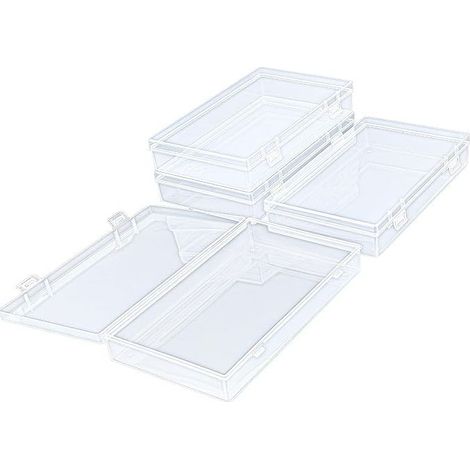 Rectangular storage boxes made of clear plastic with hinged lids for beads and small items (20 x 12 x 3.5 cm) (1/5)