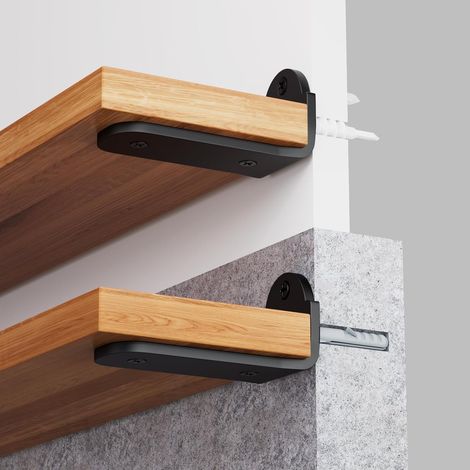 Lot de 4 Équerre Étagère Murale 25 cm, Support Étagère Murale L en Métal Robust et Capacité de Charge 70 Kg, Noir (1/5)