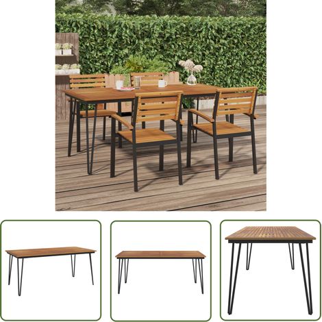 The Living Store Gartentisch Haarnadel-Tischbeine 180x90x75 cm Akazie Massivholz - Gartentisch - Esszimmertisch - Terrassenmöbel - Akazienholz - Outdoor Möbel (1/5)