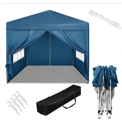 Gazebo da giardino pieghevole impermeabile blu 3x3 m con struttura in ferro (1/5)
