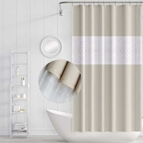Waterproof Mildew Resistant Shower Curtain with Hooks, Mold Resistant, Antibacterial, Easy to Clean, Shower Curtains for Bathroom, 180 x 200cm (Beige Spliced) (1/5)