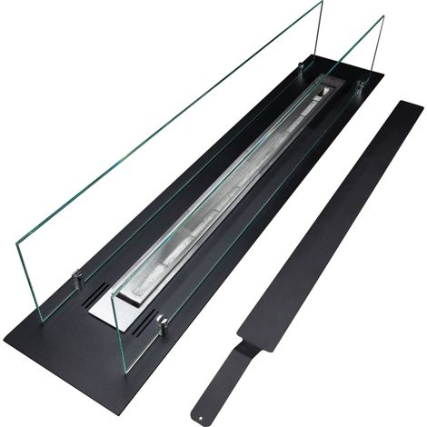 Bioethanol Einbaukamin 100 cm mit Sicherheitsglas, 1 l Brenner mit durchgehender Flammenlinie, Schwarz matt (1/5)