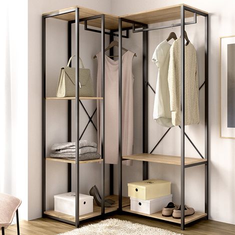 Gran Armario Gallup, Ropero Dormitorio 4 Estantes, Perchero, Cajones, 100x167h cm Roble Marrón (1/3)