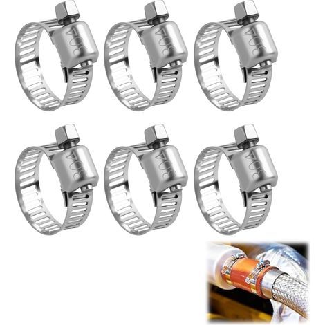 Set di 6 fascette stringitubo regolabili in acciaio inox, da 141 mm a 165 mm, resistenti alla corrosione, per il fissaggio di tubi e condotti in diverse applicazioni. (1/5)