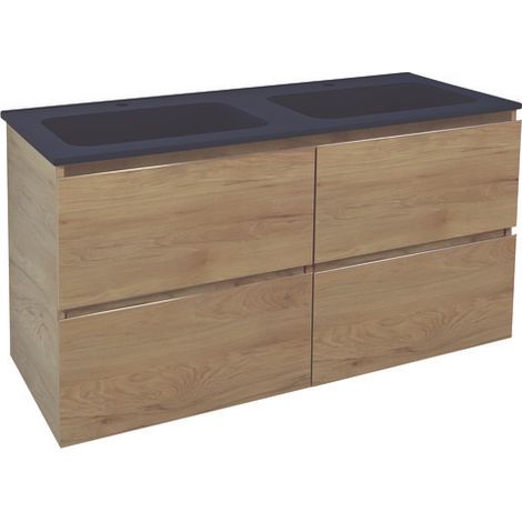 ONDEE ZEN - Meuble salle de bain à suspendre TRENDY - 120cm -4 tiroirs - Bois- Plan noir