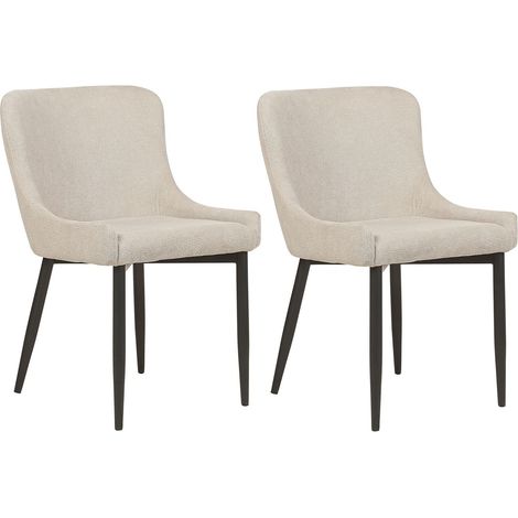 Set di 2 sedie da pranzo in tessuto beige chiaro con eleganti gambe in ferro nero Everly