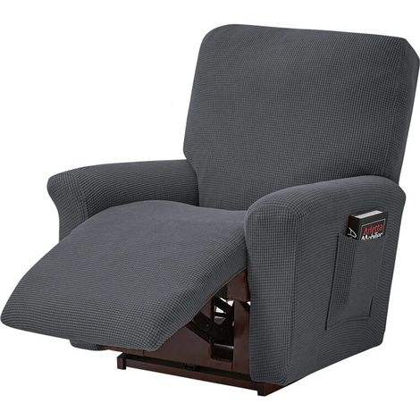 Housse extensible pour fauteuil relax, motif jacquard à petits carreaux, convient aux fauteuils relax standards et surdimensionnés, gris foncé (1/5)