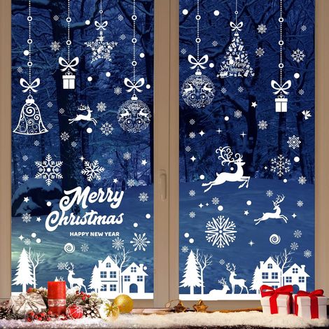 192 Stickers Noel Fenetre Réutilisable, Decoration Noel Fenetre Electrostatique PVC Autocollant Noel Fenetre, Flocon de Neige Intérieur Deco Noel pour Porte Vitrine Verre (1/5)