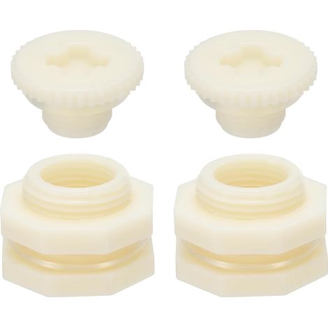 Raccord de Cloison Abs G 1/2, 2 Pièces Raccord de Réservoir d'eau Fileté Double avec Joint d'Étanchéité en PVC pour Seau de Pluie, Éviers, Blanc (1/5)