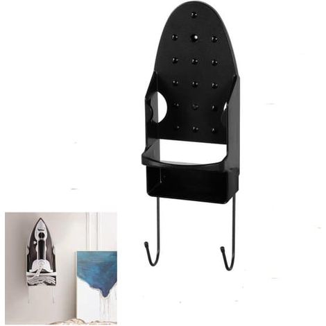 pièce - Support pour fer et table à repasser - Support mural pour matériel de repassage - Organisateur de rangement pour fer et table à repasser - Noir