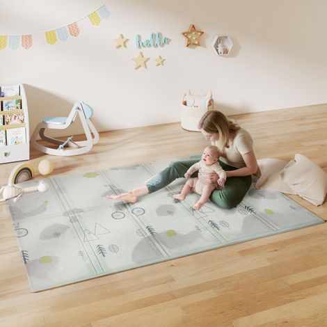 Tapis de jeu pour bébé pliable et réversible, tapis de sol en mousse épais, multicolore, 200 x 150 x 1,5 centimètres
