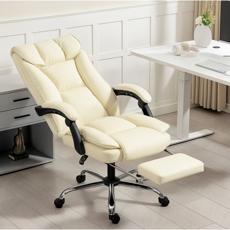 MEUBLIV Sedia da ufficio ergonomica 66x72x121 cm beige – schienale reclinabile, poggiapiedi (1/5)
