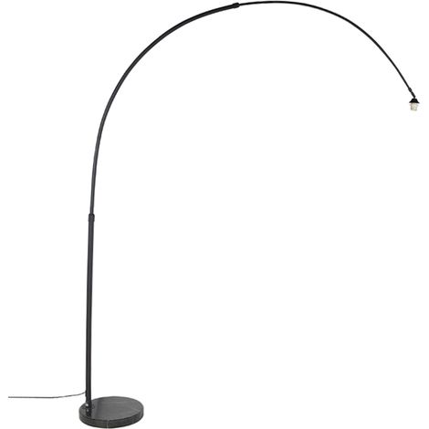 Qazqa – Lampadaire arc noir XXL avec base en marbre – Hauteur 225 cm – Longueur 182 cm – Douille E27 dimmable (1/6)