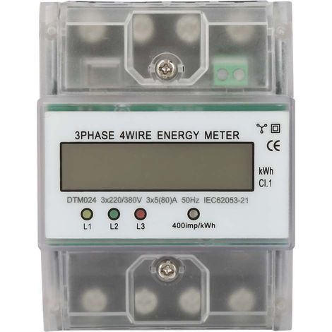 Compteur d'énergie électrique numérique de consommation d'énergie 220/380V 5-80A, 3 phases 4P KWh avec écran LCD (1/5)