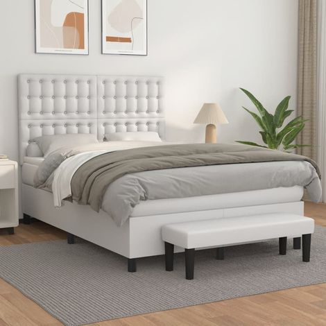 Boxspringbett mit Matratze Weiß 140x200 cm Kunstleder