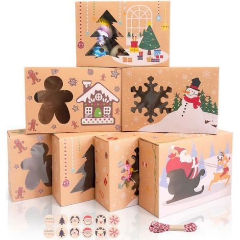 Boîte À Biscuits - Fenêtre Transparente - Papier - Pour Cadeaux De Noël Anniversaire Thanksgiving - 22 x 15 x 7 cm - Lot De 12 (1/5)