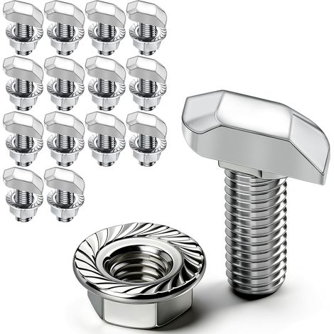 Lot de 14 vis à tête marteau M6 x 16 - En acier inoxydable A2-70 - Vis à tête marteau M6 avec écrous à dents de blocage - Écrous à bride M6 - Pour rail de montage solaire PV, serre et profil en (1/5)