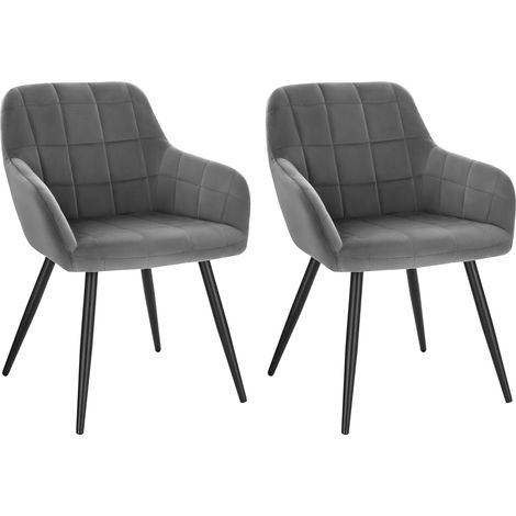 WOLTU 2 x Sillas de Comedor Nordicas Estilo Vintage Juego de 2 Silla de Cocina Silla Tapizada con Reposabrazos Tapizadas en Terciopelo Estructura de Metal Gris Oscuro (1/5)