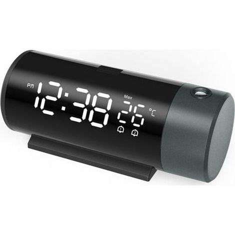 Réveil numérique Double avec projecteur LED, thermomètre, Bureau, Chambre à Coucher, Chevet, Rotation à 180°, Projection, répétition, Chargeur USB for téléphone (1/5)