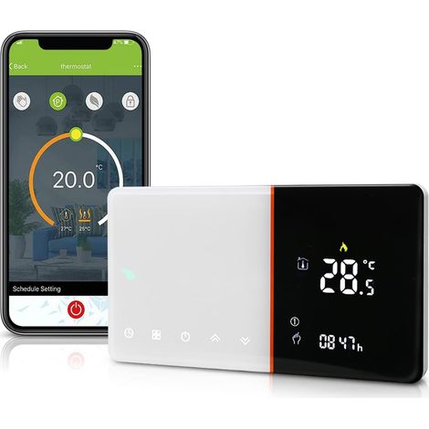 Thermostat Connecté pour Chaudiere Gaz, Intelligent avec écran Tactile Coulissant à Dégradé de Couleurs, Compatible Home, Prise en Charge la Commande Vocale Distance (1/5)