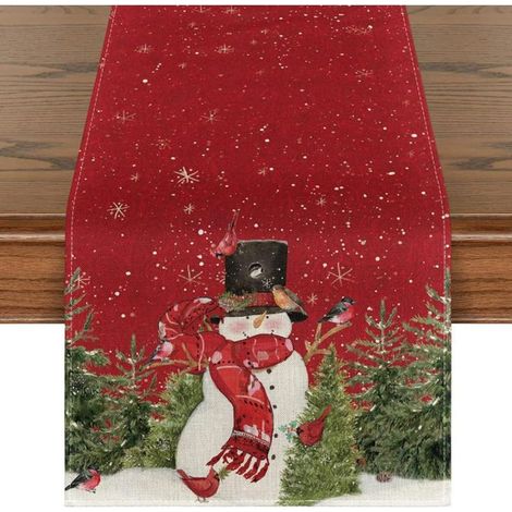 1 Chemin de table,lin,résistant aux couleurs,motifs Noël,flocons de neige,décoration intérieur extérieur (1/5)