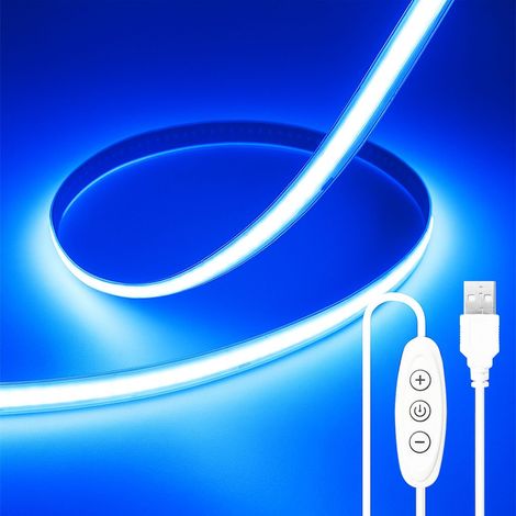 1 Ruban LED COB, 2 mètres, Bleu, Alimentation USB 5V, Gradateur Tactile, Flexible, pour Chambre, TV, Éclairage DIY