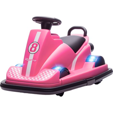 Auto-Tamponneuse Enfant 6V Rotation 360° Musique Klaxon Démarrage Doux 2.5km/h 3-8 Ans 74x53x48cm Rose