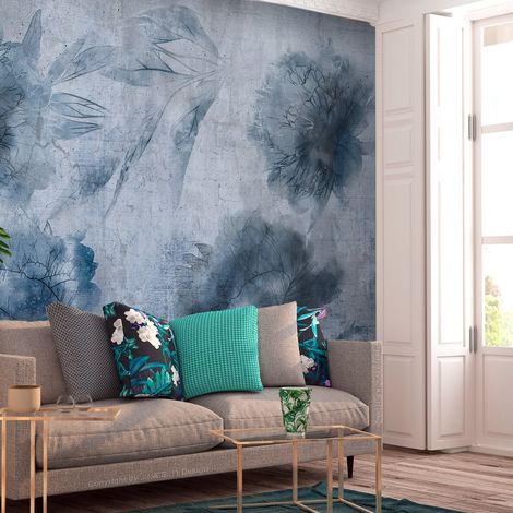 Papier peint adhésif Blue Peonies - 147 x 105 cm (1/4)