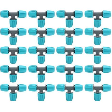 20 pièces 16mm té tuyau connecteur PE tuyau d'irrigation té pour serres jardins Agriculture,9.3x6CM (1/4)