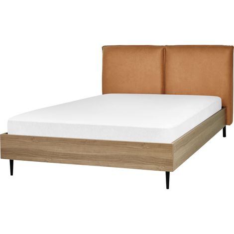 Cama con somier de piel sintética marrón dorado madera clara negro 140 x 200 cm Limanton