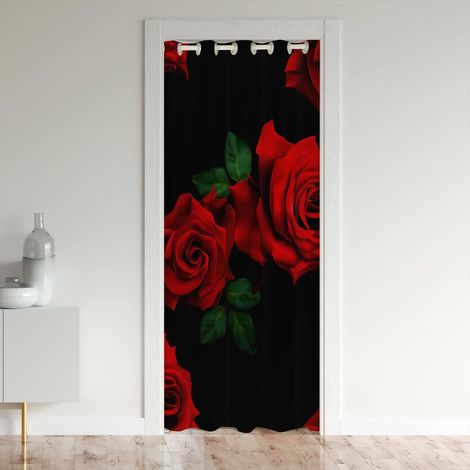 Rose Rideau de Porte 86x203cm Rose Floral Fleurs Rideaux Interieur Salon Chambre Rideaux Exterieur d'entrée Garden Fleurs Romantique Rouge Noir Vert Rideau Occultant - 86L X 203H cm (1 Panneaux) (1/5)