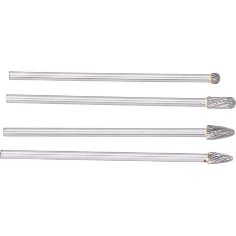 Ensemble de 4 fraises rotatives allongées en carbure, queue de 6,35 mm (1/4 po), acier au tungstène HRC70, outils de meulage pour la découpe et la sculpture. (1/5)