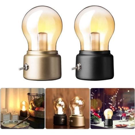 (Gold + Schwarz) 2er-Set Tischlampen – Glühbirnenförmige Nachttischlampen – Akku-Aufsatz – Für Zuhause, Schlafzimmer (1/4)