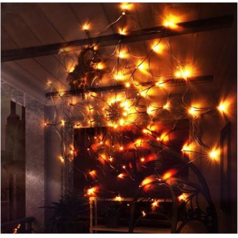 Décorations d'Halloween en toile d'araignée avec dos 80 DEL de 1 m – Guirlande lumineuse d'Halloween avec 8 modes – Filet lumineux (1/5)