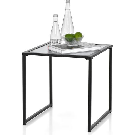 Table d'appoint avec Plateau de Table, Table Basse, Petite Table de Jardin en Verre trempé, Table de Balcon pour Salon, Jardin, Balcon et terrasse, 43 x 43 x 45 cm (1/5)