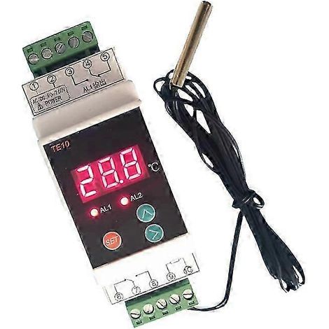 Thermostat numérique sur rail DIN avec sonde, double sortie relais, plage de -40 à 110 °C, AC 90-260 V
