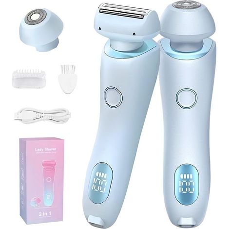 Rasoir électrique 2 en 1 pour femme, modèle 2026 rechargeable, bleu, appareil d'épilation et rasage féminin compact et pratique (1/5)