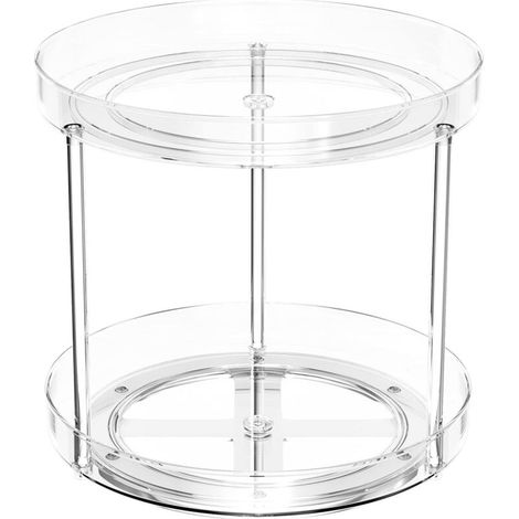 Étagère à épices rotative, étagère à épices transparente pivotant à 360°, rangement et organisation de la cuisine, à deux niveaux, plateau rotatif, convient aux salons et salles à manger. (1/4)