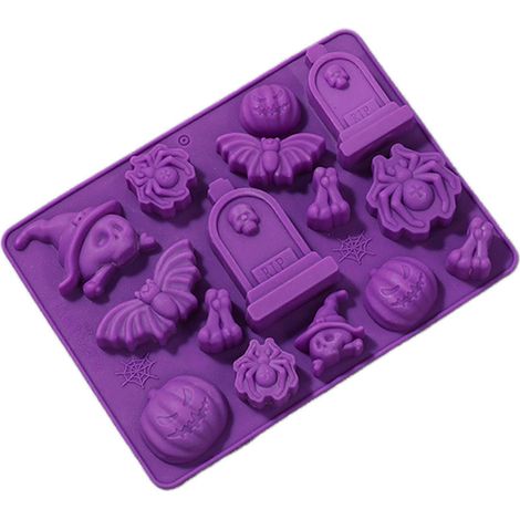 Ensemble de moules en silicone alimentaire pour gâteaux, chocolats, mousses et desserts d'Halloween - FunBatPurple (1/5)