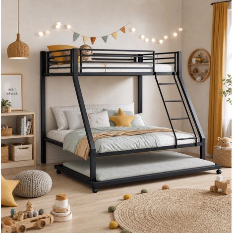 Letto a castello in metallo 90 x 200 / 140 x 200 cm con letto estraibile 90 x 190 cm, nero DESVIAE (1/5)