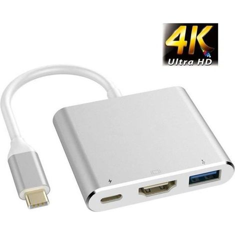 Adaptateur USB-C vers HDMI USB 3.1 de type C vers HDMI 3 en 1 Adaptateur multiport 4 K 30 Hz USB 3.0 câble adaptateur pour Chrome (1/4)
