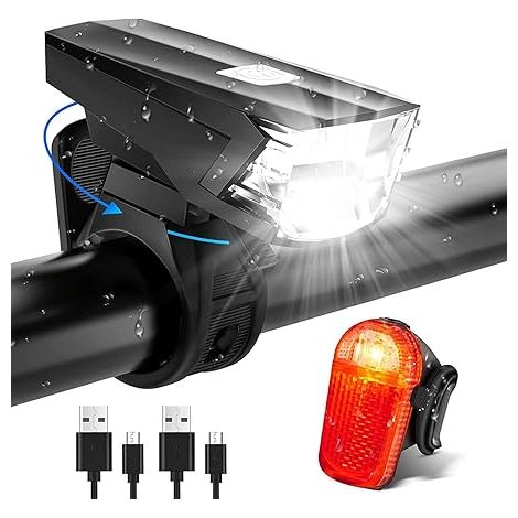 Kit Éclairage Vélo LED Homologué STVZO, Phares Avant et Arrière Étanches et Rechargeables USB