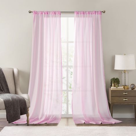Rideaux en Voile de Polyester Uni Translucide - Lot de 2 Panneaux Prêts à Poser pour Salon, Villa et Petit Appartement - Modèle Vaporeux Rose 10816A-13 - 132 x 275 cm (52 x 108 Pouces)-lsw