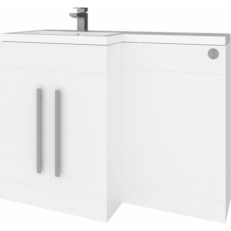 1100mm L Shape LH Vanity Unit White Painting Toilet Unit Flatpack (1/5)