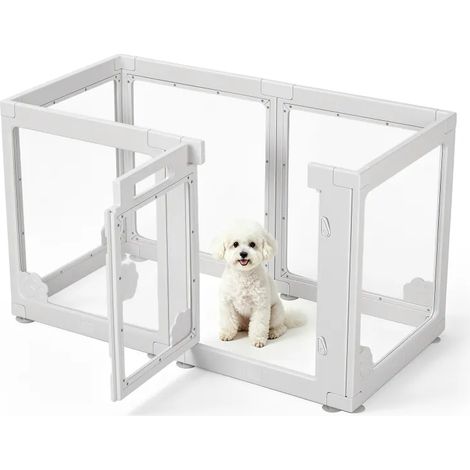 Parc pour Chiot en Acrylique Transparent 100x50x60cm - 6 Panneaux Double Verrouillage - Enclos Sécurisé 0.44m² pour Petit Animal (1/5)