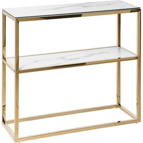 Beliani – Console table 80 x 30 cm – White tempered glass top – Gold stainless steel frame – Glam modern design for living room or hallway (1/5)