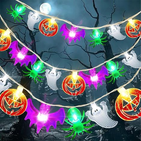 Guirnalda de luces de calabaza de Halloween (3 m) con 20 LED a pilas para decoración de fiestas de Halloween (4 combinaciones) (1/5)